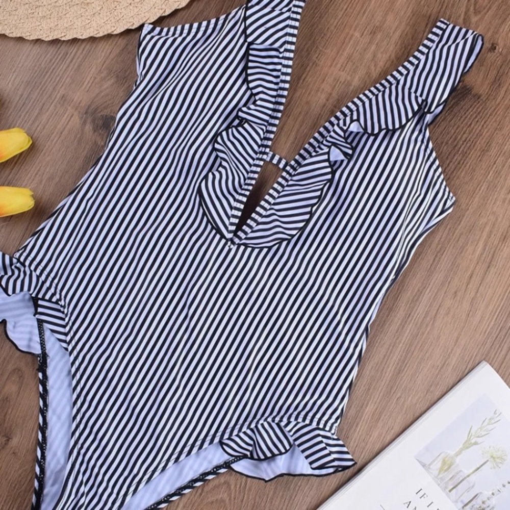 CLEARANCE Striped Ruffle One Piece Swimsuit - Picture 4 of 4
